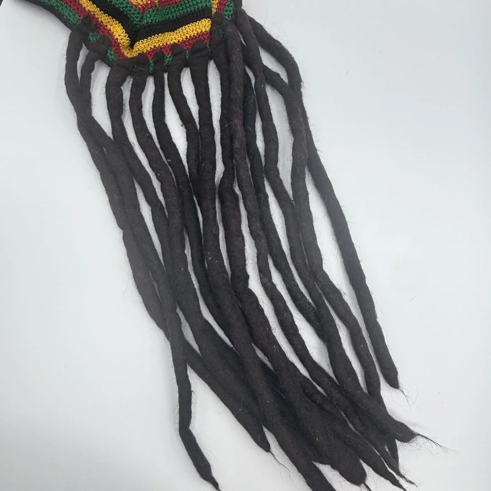 Rasta Crochet Tam Hat with Attached Dreadlocks Reggae Costume Beanie Red Yellow
